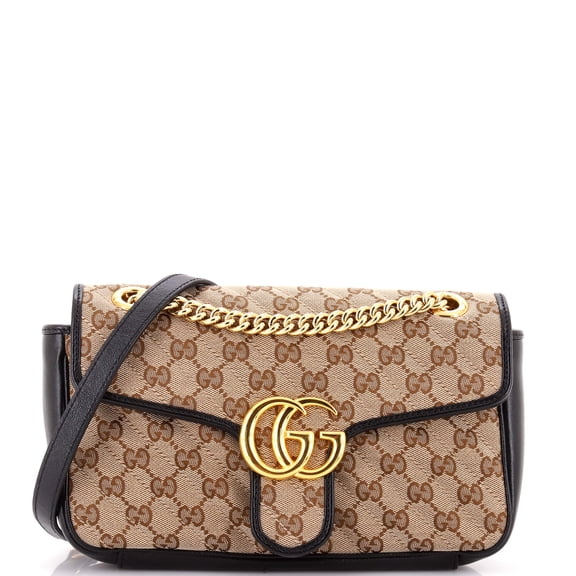 Pre-Owned GG Marmont Flap Bag Diagonal Quilted GG Canvas with Leather Small By Rebag
