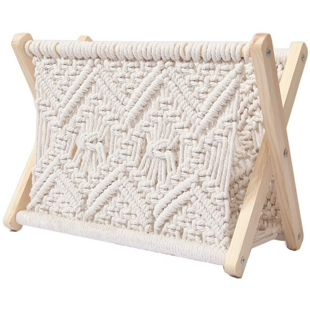 Door CurtainWoven Cotton Rope Magazine Rack Wooden Storage Rack Creative Magazine Rack Desktop Book Newspaper Rack Floor Shelf (Color : 1)