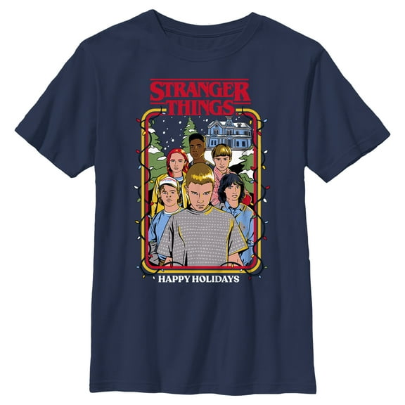 Netflix Boy's Stranger Things Retro Happy Holidays Card Graphic T-Shirt