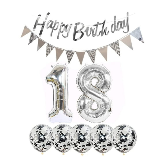 2 Balloons Number 18   Happy AFN1Birthday Garland   Silver foil Balloon 18th Birthday Decoration 5 Confetti Balloons boy Girl 18 Year Birthday Decoration Number Balloon 18 Balloons 18 Birthday