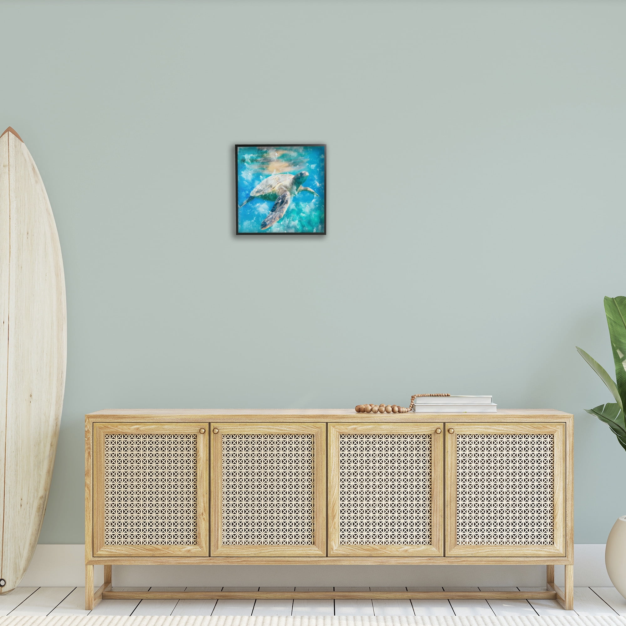 Stupell Industries Aquatic Swimming Sea Turtle Animals & Insects Painting Black Framed Art Print Wall Art, 17 x 17