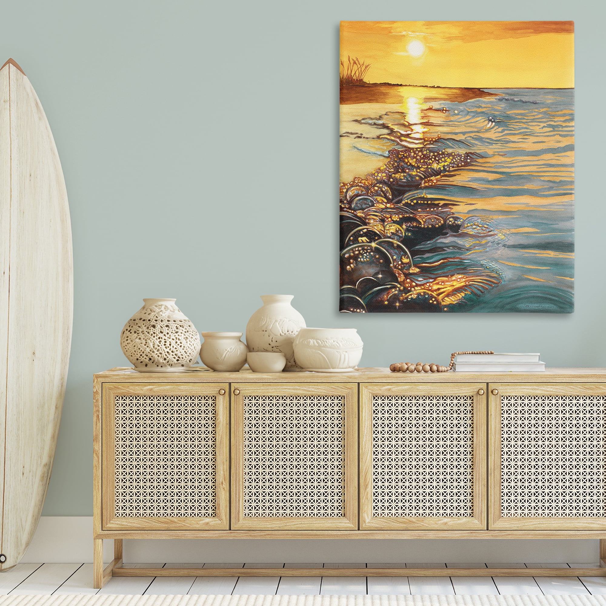 Stupell Industries Saltwater Beach Sunset Landscape Painting Gallery Wrapped Canvas Art Print Wall Art, 36 x 48