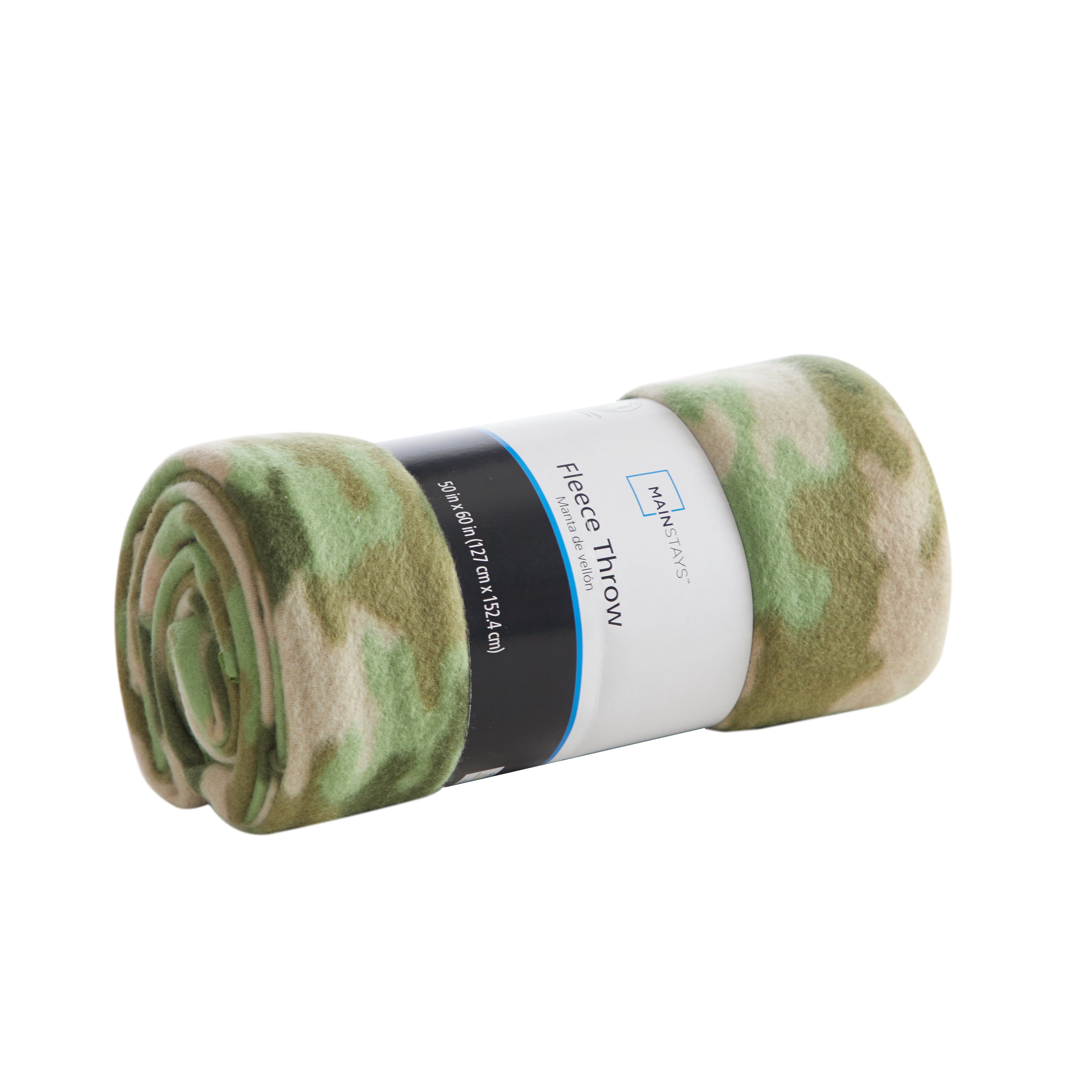 Mainstays Fleece Plush Throw Blanket, 50" x 60", Green Camouflage, Machine Washable