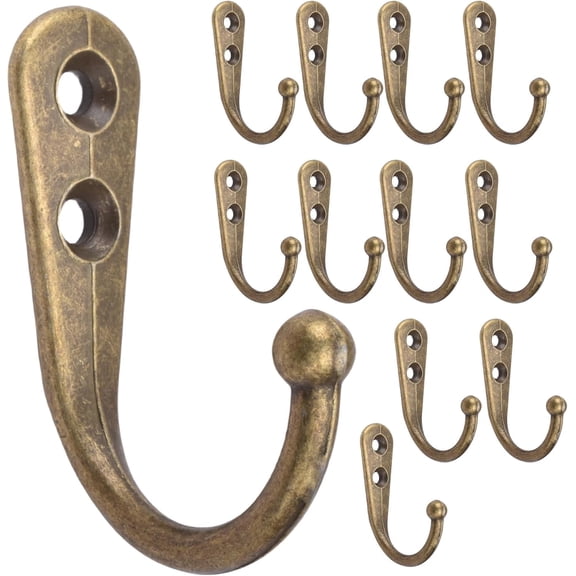 HONSHEN 12Pcs Brass Wall Hooks,Single Prong Hook Hanger,Robe Towel Hooks,Zinc Die Cast