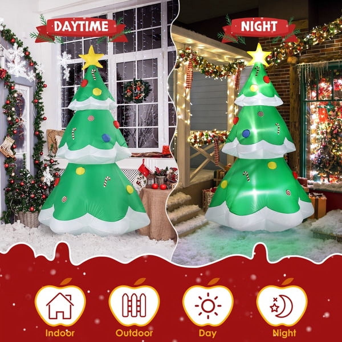 82.7in Inflatable Christmas Tree Decoration, Built-in LED Lights, Colorful Accents & Star Topper, Indoor/Outdoor Yard/Store Holiday Decor
