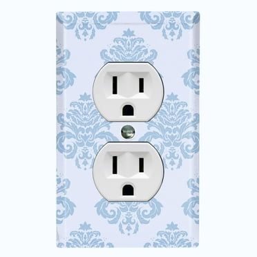 Metal Light Switch Plate Cover Damask Blue DAM002