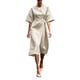 thumbnail image 2 of mfyjkho Vestidos para mujer, Vestido de mujer de manga corta con cuello redondo y abertura, color liso, largo hasta la pantorrilla y cinturón. Vestidos maxi para mujer l, 2 of 6