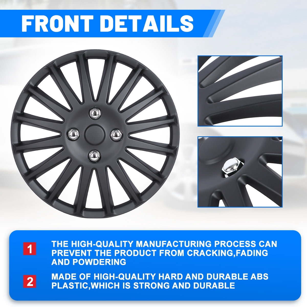 Winjet 15" Wheel Covers & Hub Caps ABS Alloy Black,4 Pack