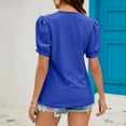 thumbnail image 5 of RYRJJ Women's Summer Dressy Tops Casual Guipure Lace Puff Sleeve Blouses Short Sleeve V Neck Cute Eyelet Loose Hollow T-Shirts(Blue,XL), 5 of 5