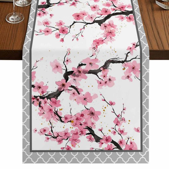 Table Runners 72 Inches Long Dress Scarves, Spring Pink Flowers Farmhouse Kitchen/Dining Table Runner, Coffee Tablerunners, Botanical Peach Blossoms Floral 18x72 Inch