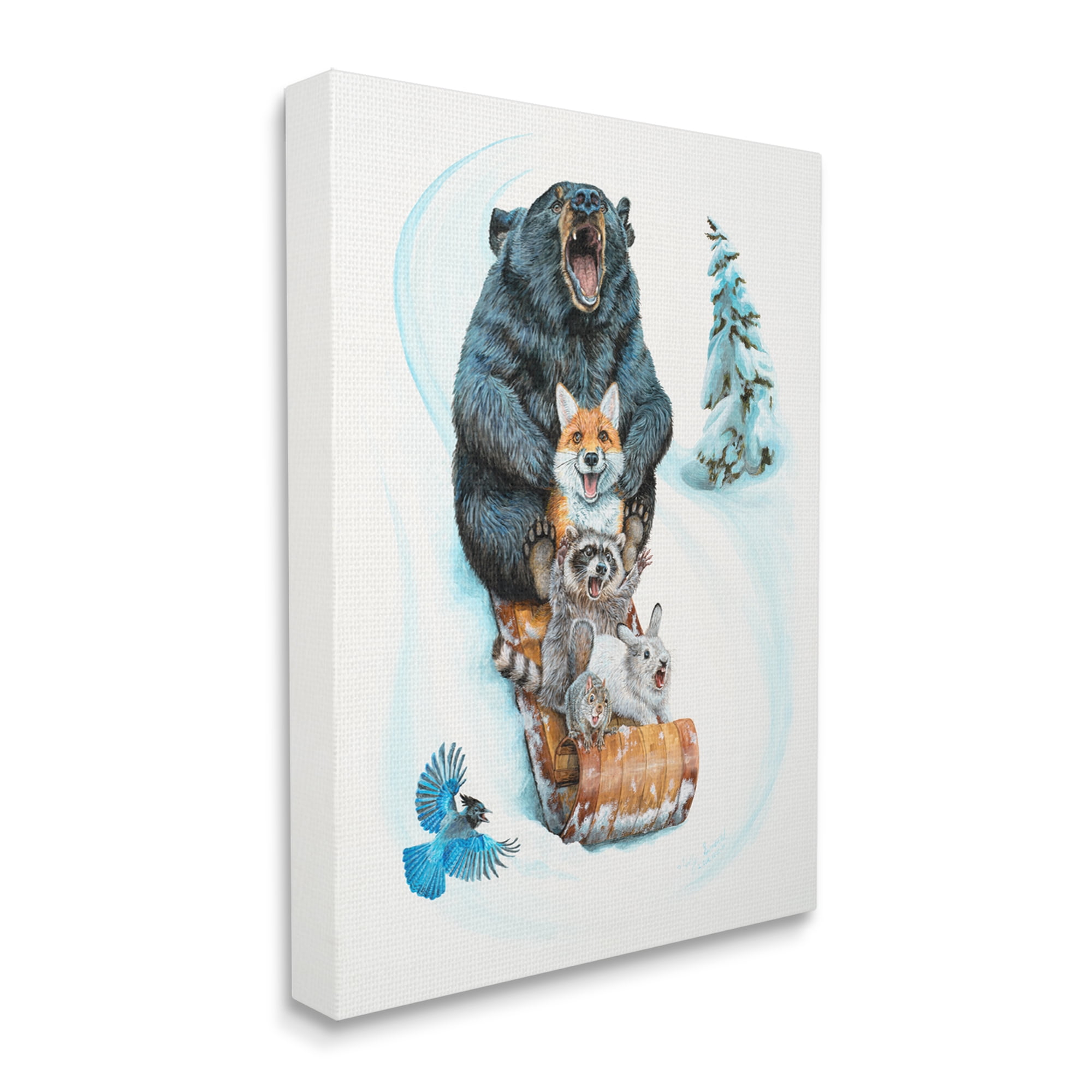 Stupell Industries Sledding Wildlife Snow Scene Animals & Insects Painting Gallery Wrapped Canvas Print Wall Art, 36 x 48
