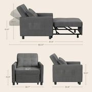 3-in-1 Convertible Chair Bed Sleeper - Plush Accent Chair to Lounger to Single Bed, Space-Saving Folding Chair with Breathable Linen Fabric & Metal Frame for Apartment, Dorm, RV, Dark Gray