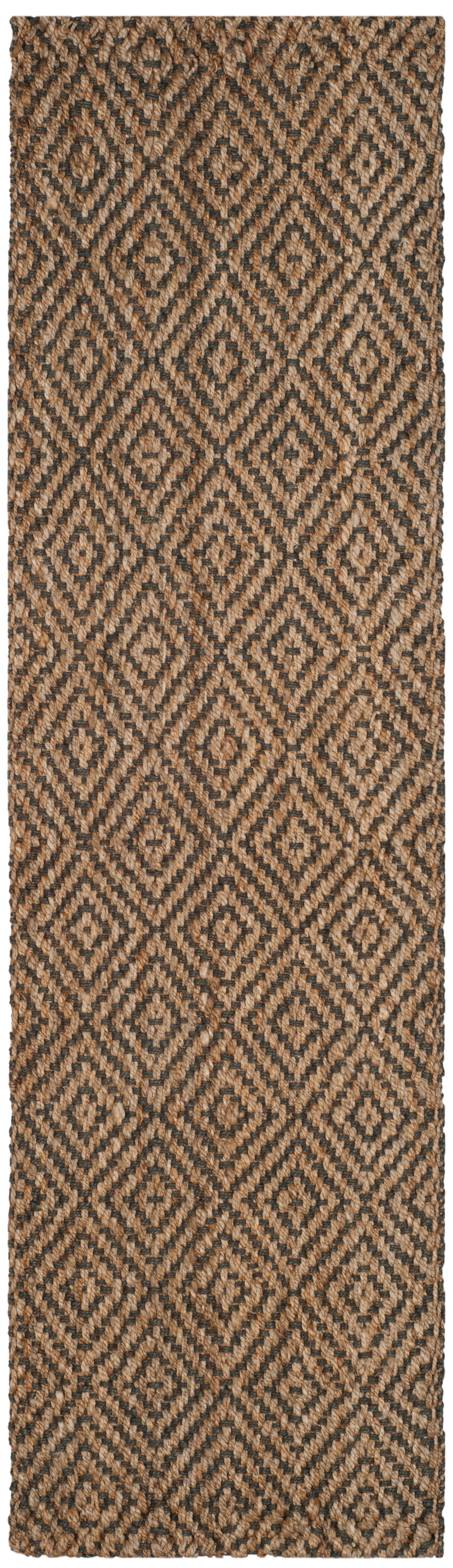 SAFAVIEH Natural Fiber Emory Geometric Jute Runner Rug, Natural/Grey, 2'3" x 22'