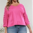 thumbnail image 2 of ATOYSOY Women's Summer Plus Size Raglan Tops Fashion Workout Short Sleeve Basic Tees Activewear V Neck Blouses Casual Hollow Out Tunic Loose Pullover Dressy Pink XXXL, 2 of 5