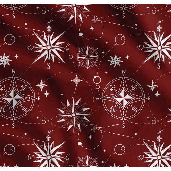 Soimoi Red Cotton Cambric Fabric Direction Compass Nautical Print Sewing Fabric Yard 42 Inch Wide
