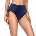 thumbnail image 2 of Women Bikini Bottoms Sexy Ruched Swim Bottom Swimsuit High Waist Half Coverage Tankini Shorts Navy M, 2 of 4