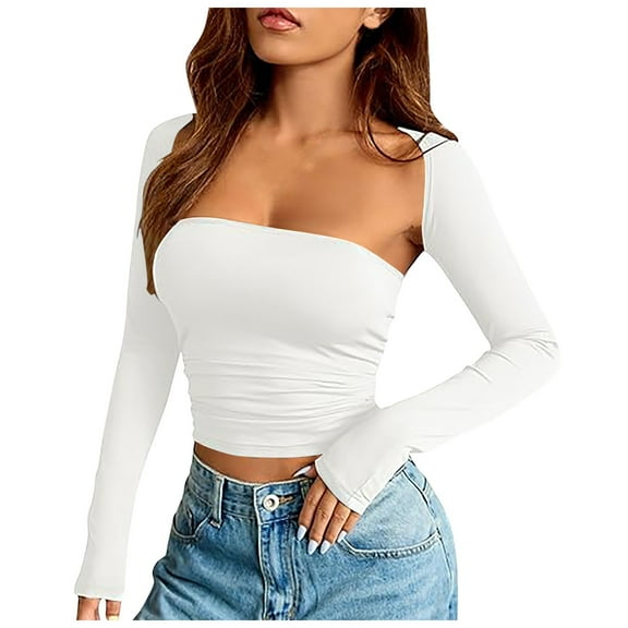 IWRICH Women's 2 Piece Long Sleeve Y2k Cardigan Bolero Shrug Set Strapless Going out Crop Top Fashion T-Shirt Tank Tops White XS
