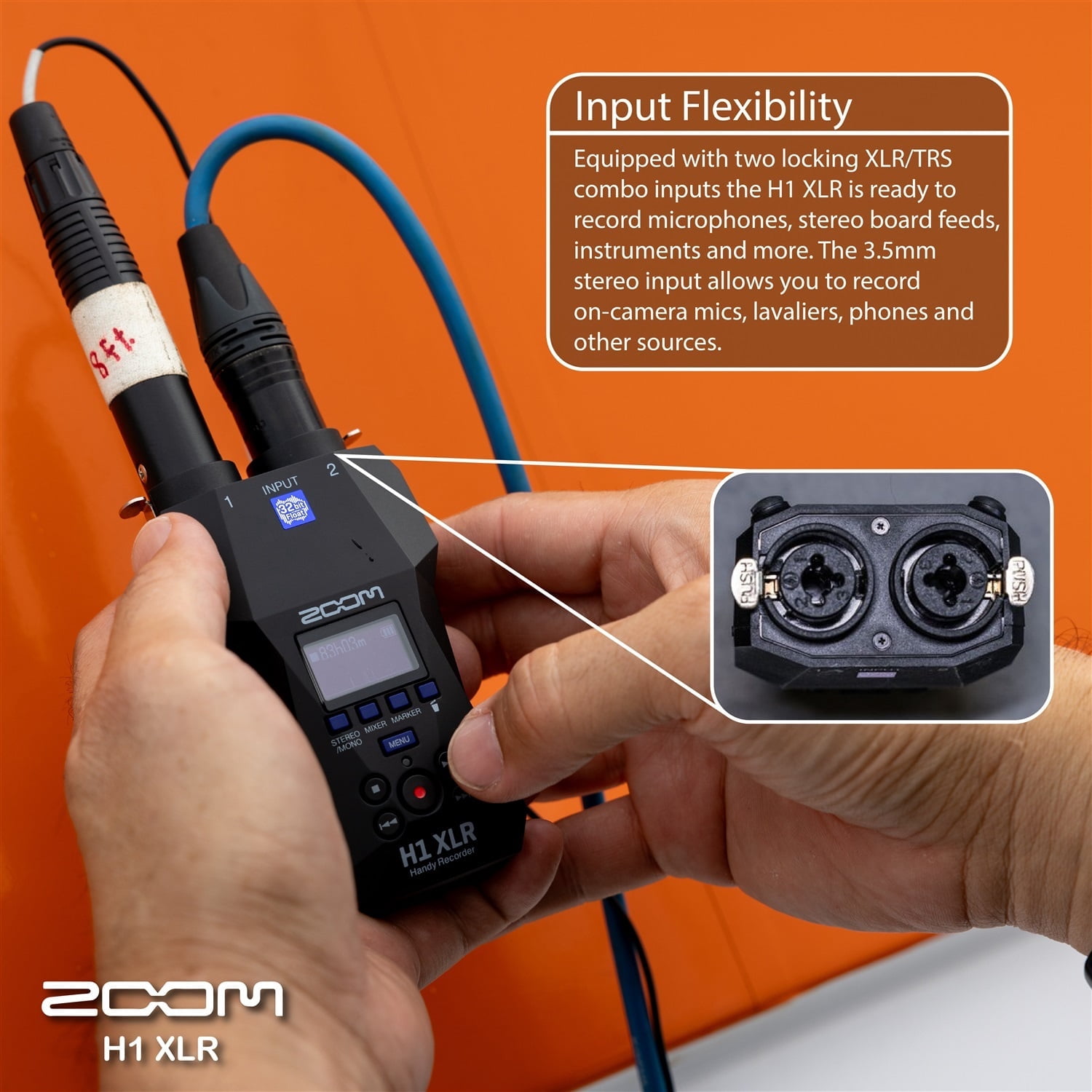 Zoom H1 XLR Handy Recorder, Bundle with Zoom ZDM-1 Podcast Mic Pack with Headphones, Windscreen, XLR Cable and Tabletop Stand, Table Tripod Hand Grip