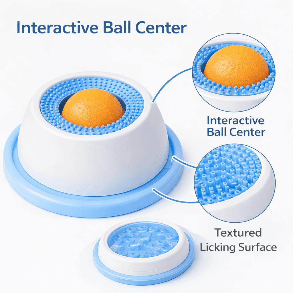 Calming Lick Bowl for Dogs & Cats, 2 Pack Slow Feeder with Rotating Lick Ball, Non-Slip Pet Enrichment Toy for Wet Food, Yogurt & Peanut Butter, Interactive Feeding Bowl