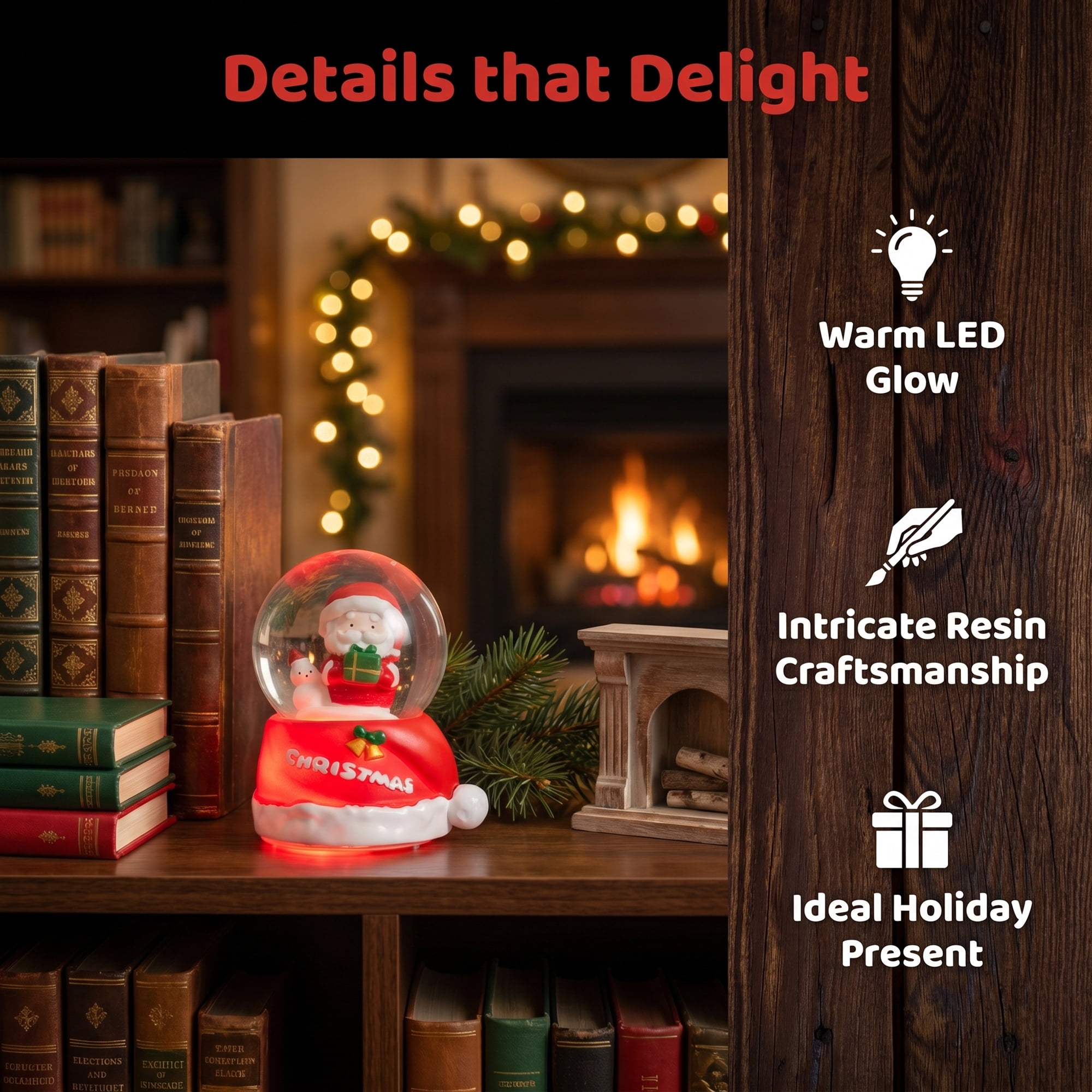 Unique Bargains Crystal Ball Shatterproof LED Glitter Snow Globe Red A 2.6" x 2.6" x 3.7"