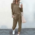 thumbnail image 2 of BLOCLOALO 2 Piece Lounge Set Pullover Crewneck Sweater Women's Outfit Crewneck Pullover Tops and Long Pants Sweatsuits Long Sleeve Tops Sweatpants and Sweatshirt Set Womens Lounge Outfit Khaki 5Xl, 2 of 5