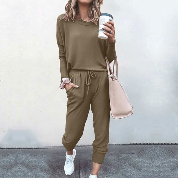 Baqcunre Long Sleeve Crewneck Pullover Tops And Pants Tracksuit Sweatsuits With Sweatpants Womens Fashion Fall Outfits Women Trendy Two Piece Sets For Women 2 Piece Fall Sets For Women ,Green,L