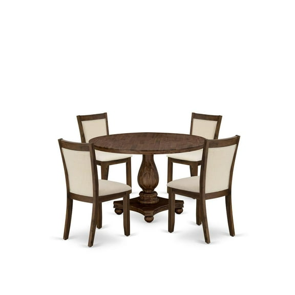 I2MZ5-NN-32 - Table and 4 Light Beige Linen Fabric Chairs - Antique Walnut Base