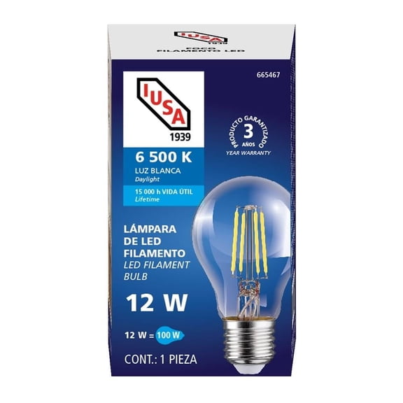 Foco Filamento IUSA Led A19 12W Modelo 665467 Luz Fría