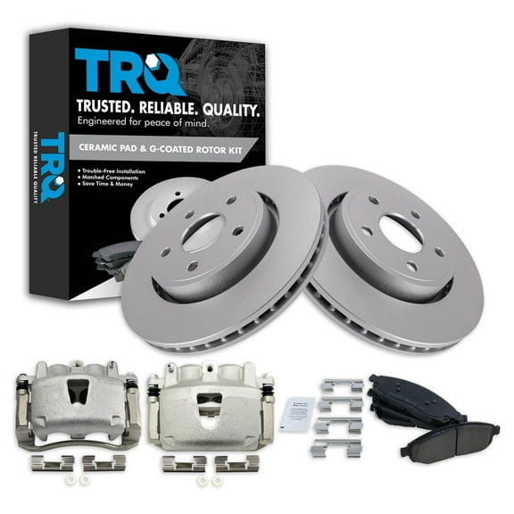 TRQ Front Ceramic Brake Pad Coated Rotor & Caliper Kit for Jeep Grand Cherokee BKA23451