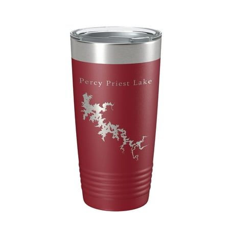 

Percy Priest Lake Map Tumbler Travel Mug Insulated Laser Engraved Coffee Cup Tennessee 20 oz Maroon