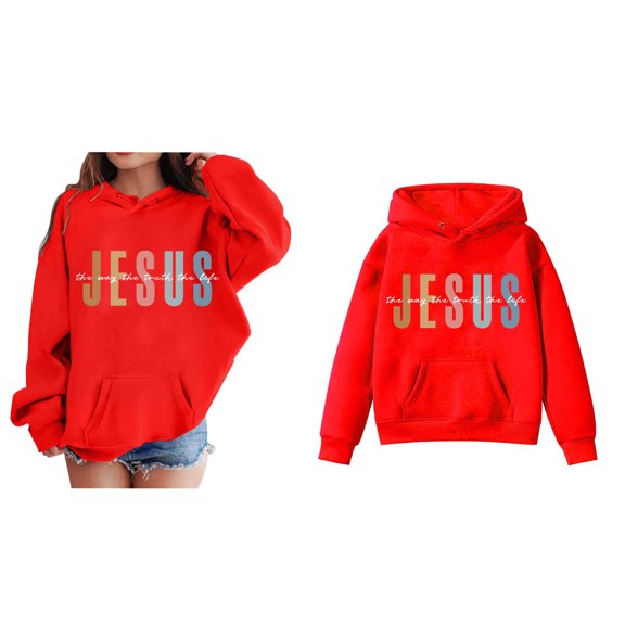 Child Hoodies Jesus Loves You Print Hooded Sweatshirts Long Sleeve Graphic Hoodies Cute Loose Pullover Top Cute Sweatshirt Girl Clothes 5-6 Years
