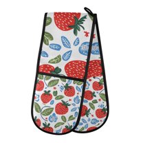 Yayeee Double Oven Mitt Kitchen Heat Resistant Baking 35" x7" Quilted Glove, Vibrant Strawberries