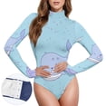 thumbnail image 3 of Simple Line Whale Women's Mock Turtle Neck Long Sleeve Tops Bodysuit Jumpsuit One Piece Leotards Shirt, 3 of 8