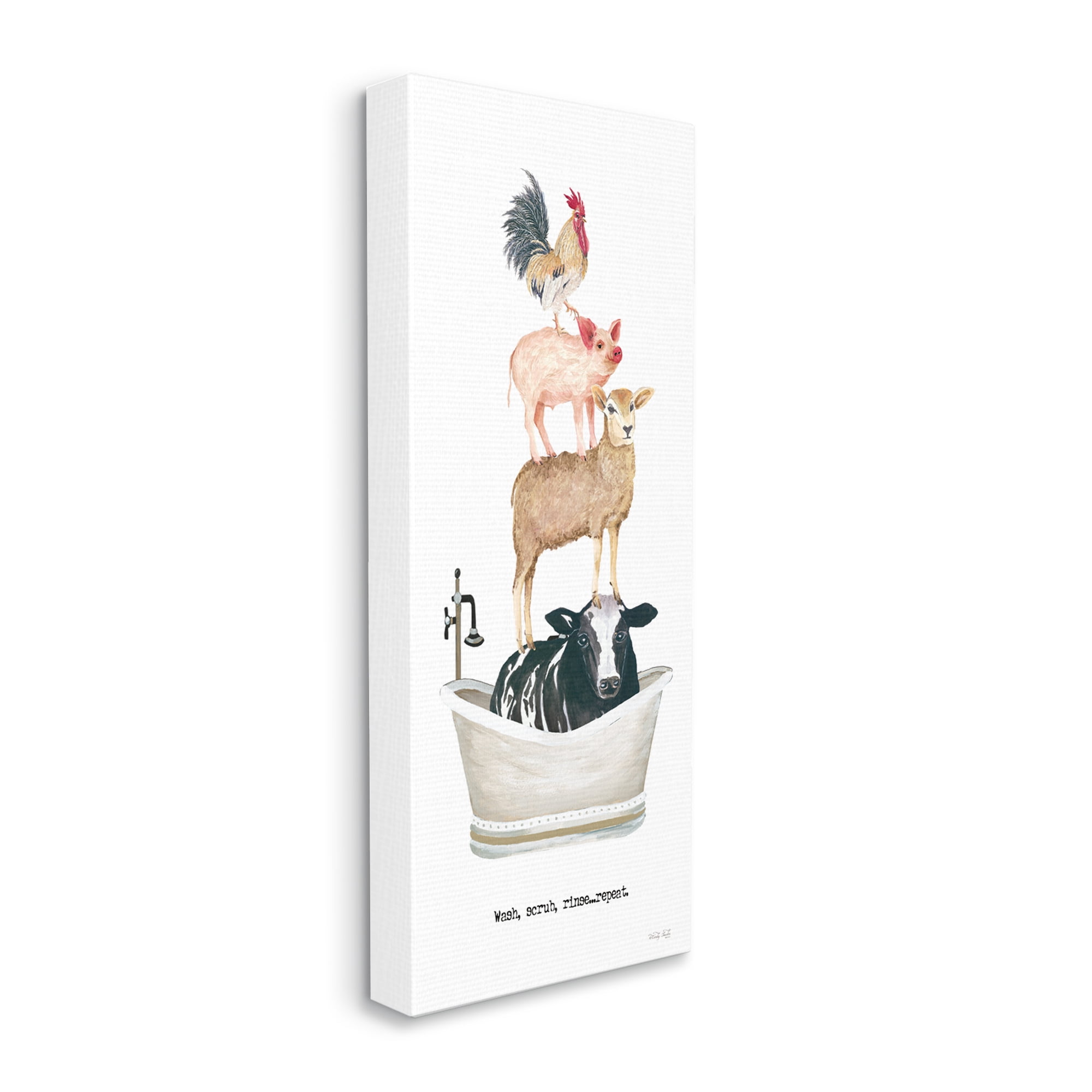 Stupell Industries Wash Scrub Rinse Animals Animals & Insects Painting Gallery Wrapped Canvas Art Print Wall Art, 13 x 30