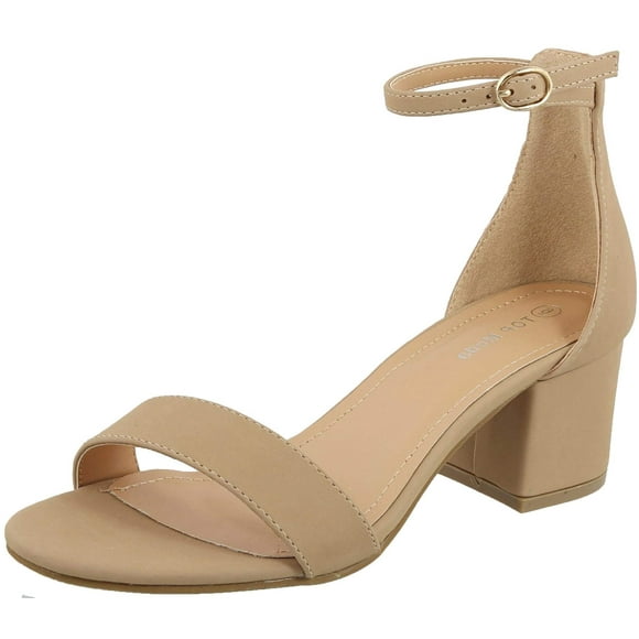 TOP Moda Darcie-1 Ankle Strap Dressy High Heel Sandal, Non-slip Sole, For Wedding, Party, Prom, Evening Wear, or Any Occasion, Sleek Style Block Heel Sandals, Taupe Nubuck, 9
