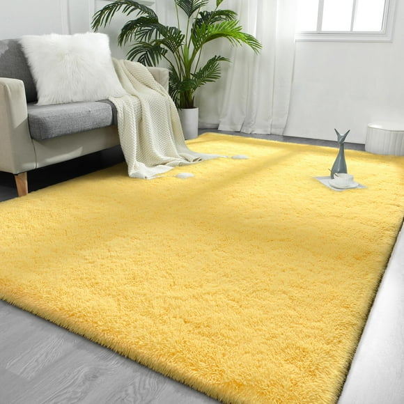 Alfombra FlyDoit para interiores, 122 x 183 cm, de felpa suave, color amarillo