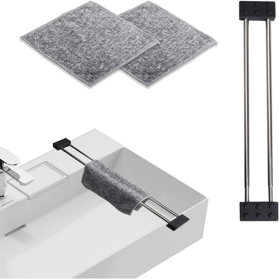 GYTY Over Sink Dish Drying Rack, Retractable Dish Rag Holder, Heat-Resistant Stainless Steel Dish Cloth Holder Adjustable Kitchen Rack Drip Tray for Storing Dishcloths, Brushes, and Bottles