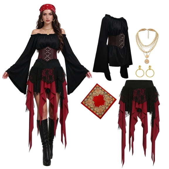 Fortwear Women Pirate Costume, Renaissance Pirate Outfit , Halloween Cosplay Dress for Party Role Play