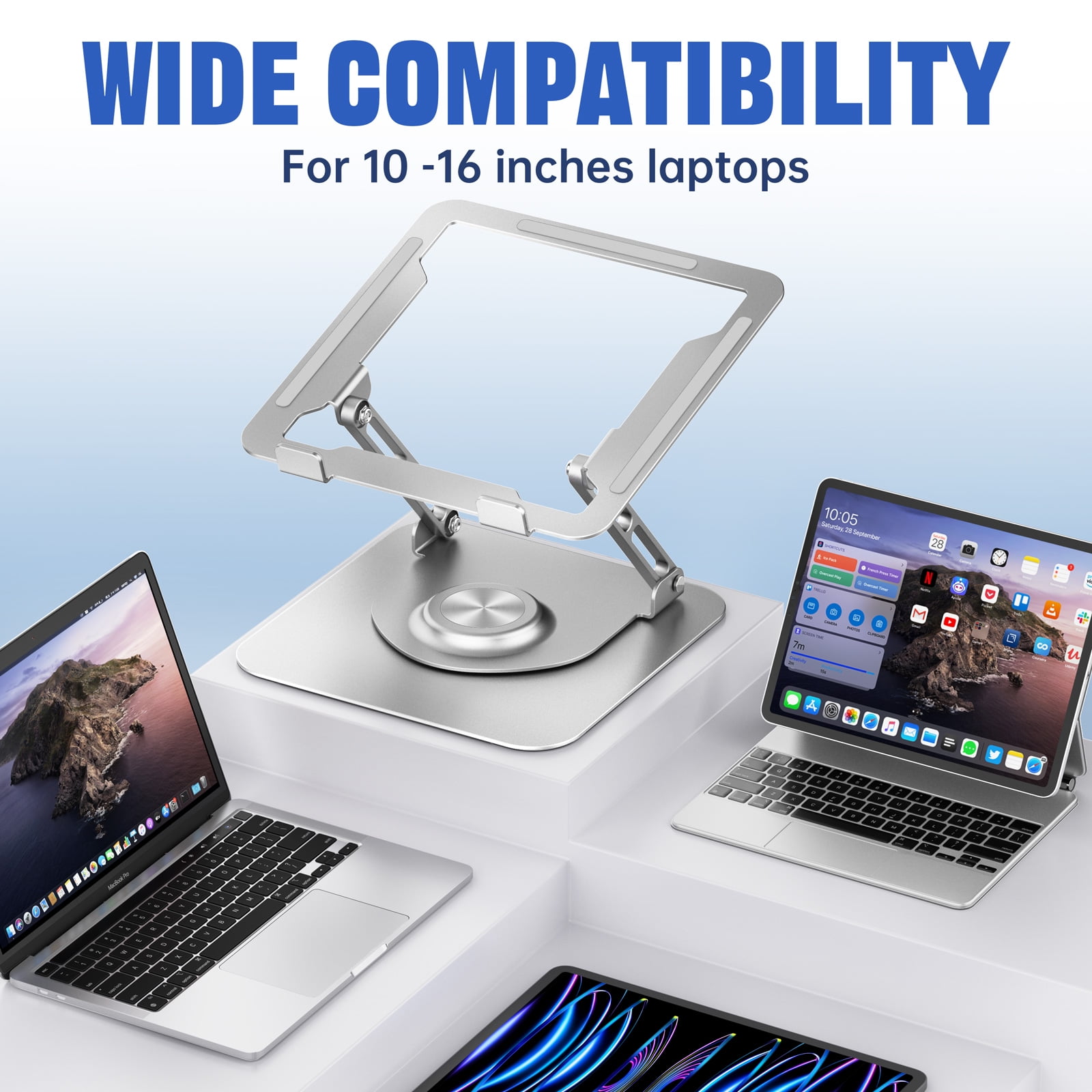 JOYEKY Laptop Stand for Desk, Foldable & Portable Computer Stand 360° Rotating for 10-16" Laptops