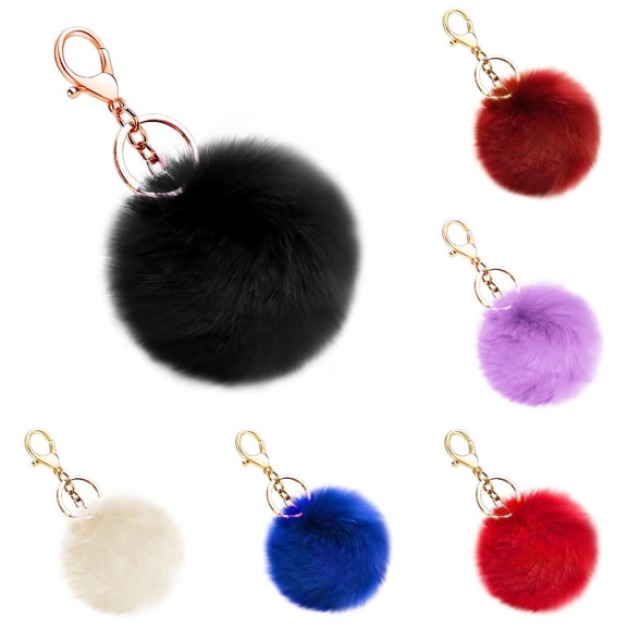 6 Pcs Colorful Pom Poms Keychain,Pompom Key Chains,Pom Balls Faux Fur Keychain,Soft Plush Ball Bag Keychain,Faux Fur Keyring,Backpack Charms Accessory For Women For Handbag Pendant Purse,Multicolor