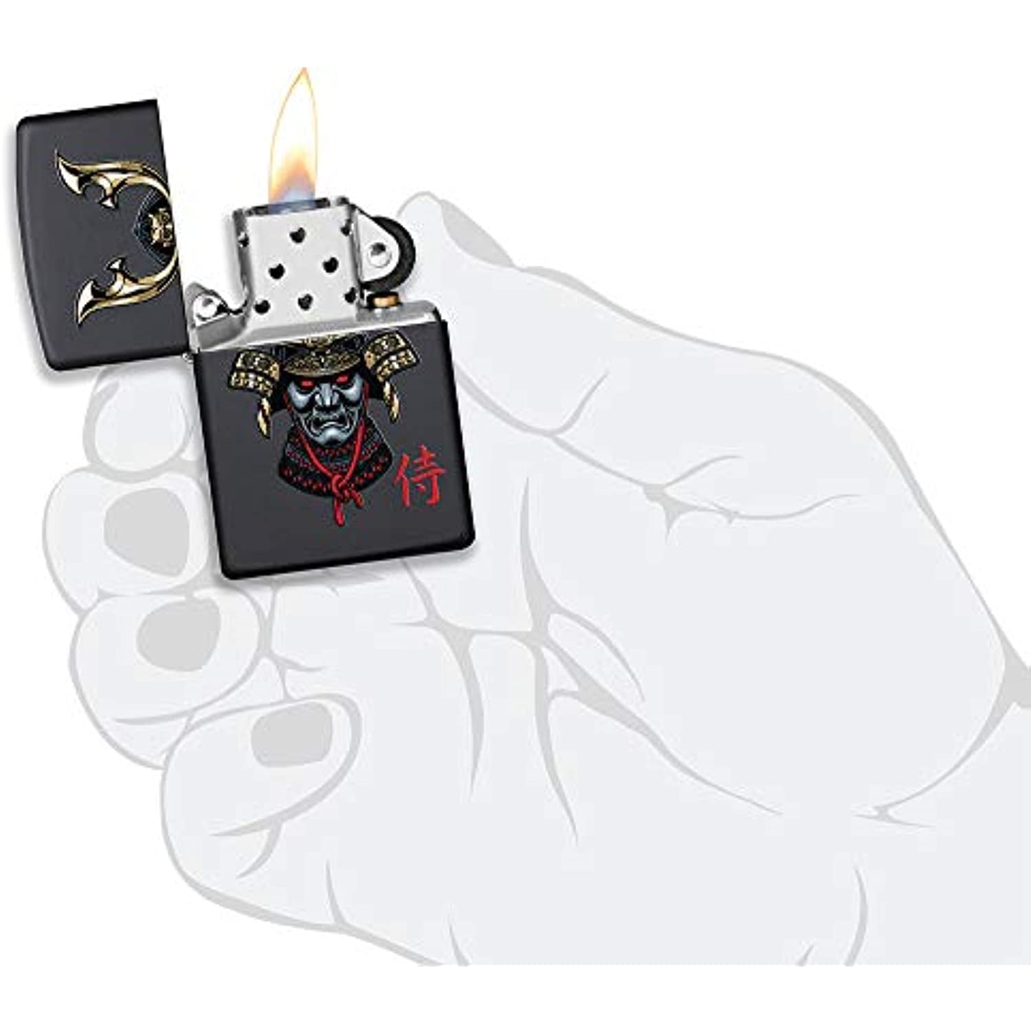 Zippo Samurai Helmet Design Black Matte Pocket Lighter, One Size