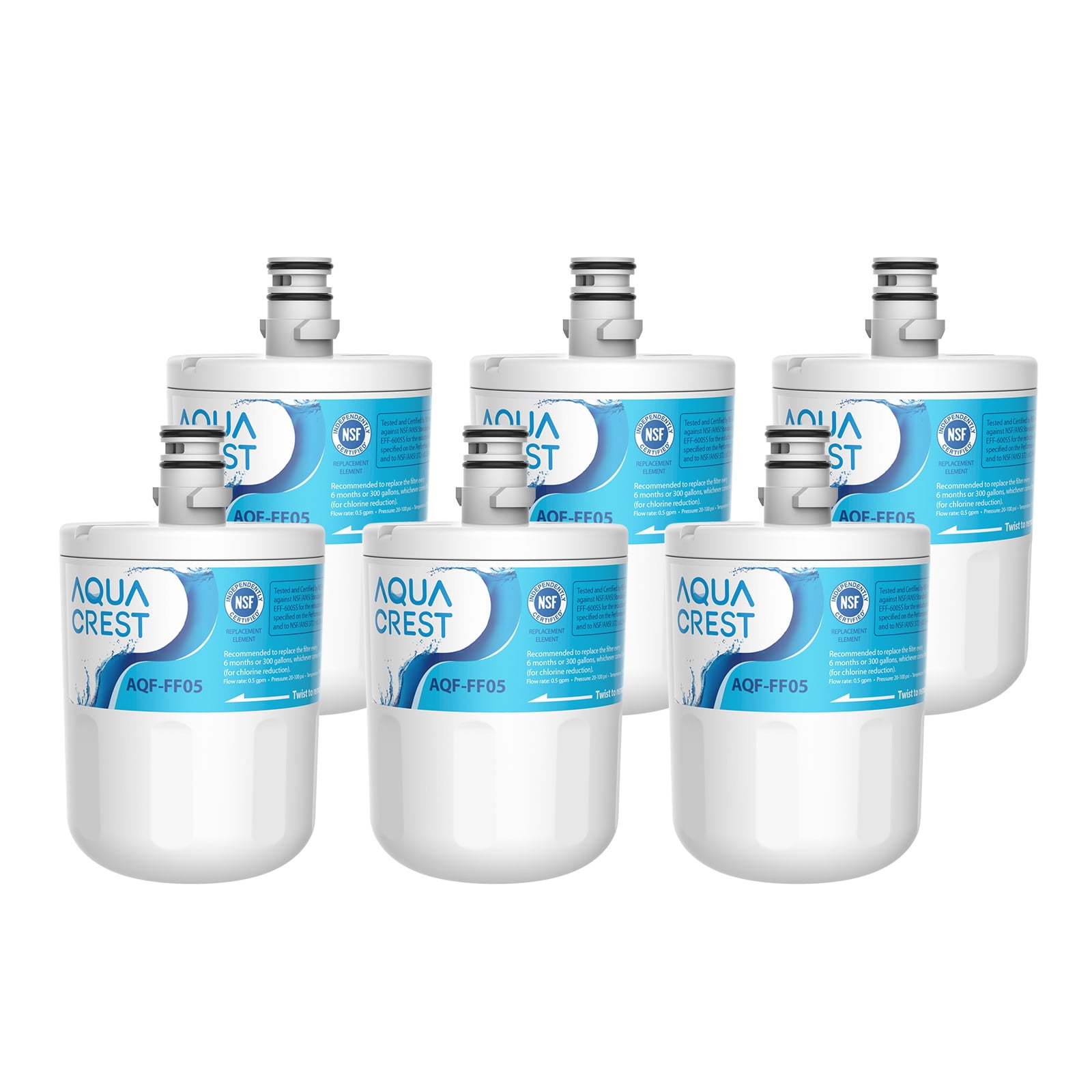 AQUA CREST 5231JA2002A Refrigerator Water Filter, Replacement for LG® LT500P®, GEN11042FR-08, ADQ72910911, ADQ72910901, ADQ72910907, Kenmore 9890, LFX25974ST, LMX25964ST, 6 Filters