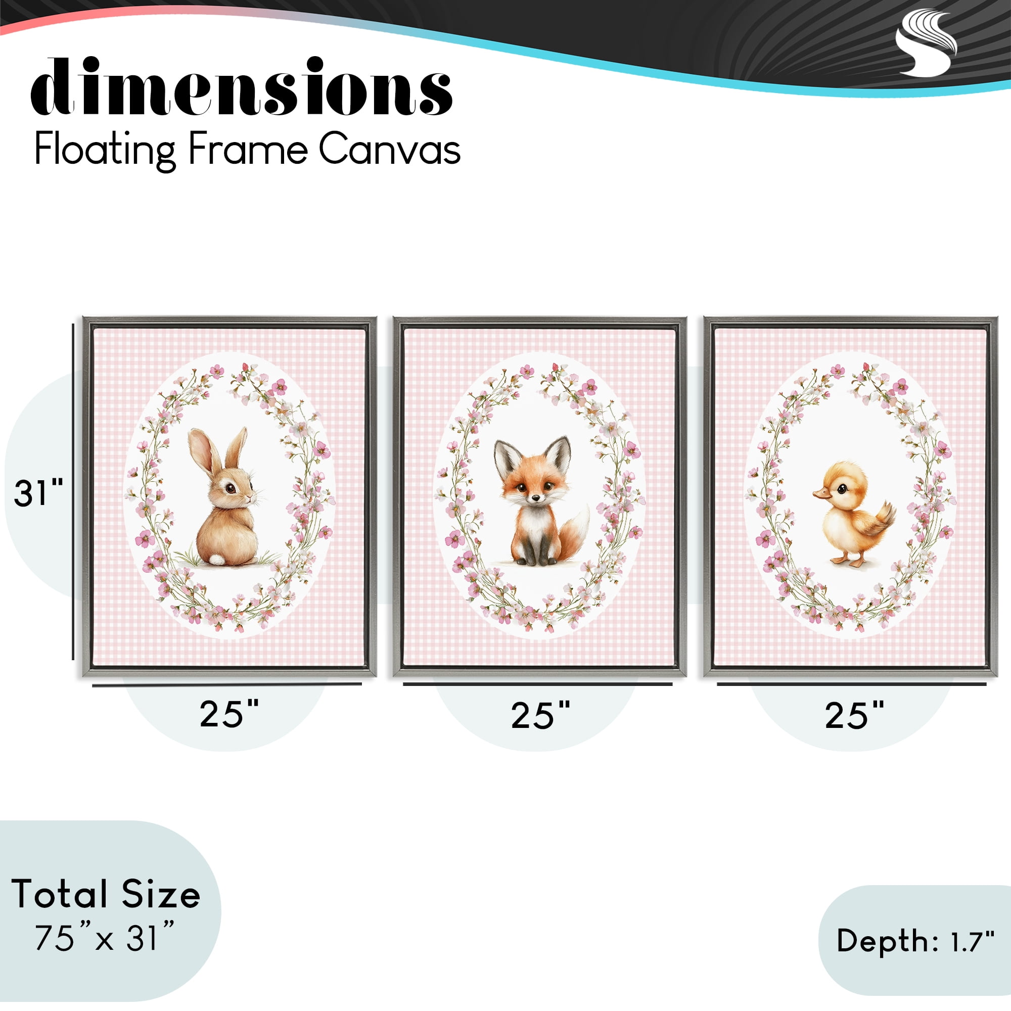 Stupell Industries Spring Gingham Animals 3 Piece Gray Framed Floater Canvas Set, design by Christine Simpson Art