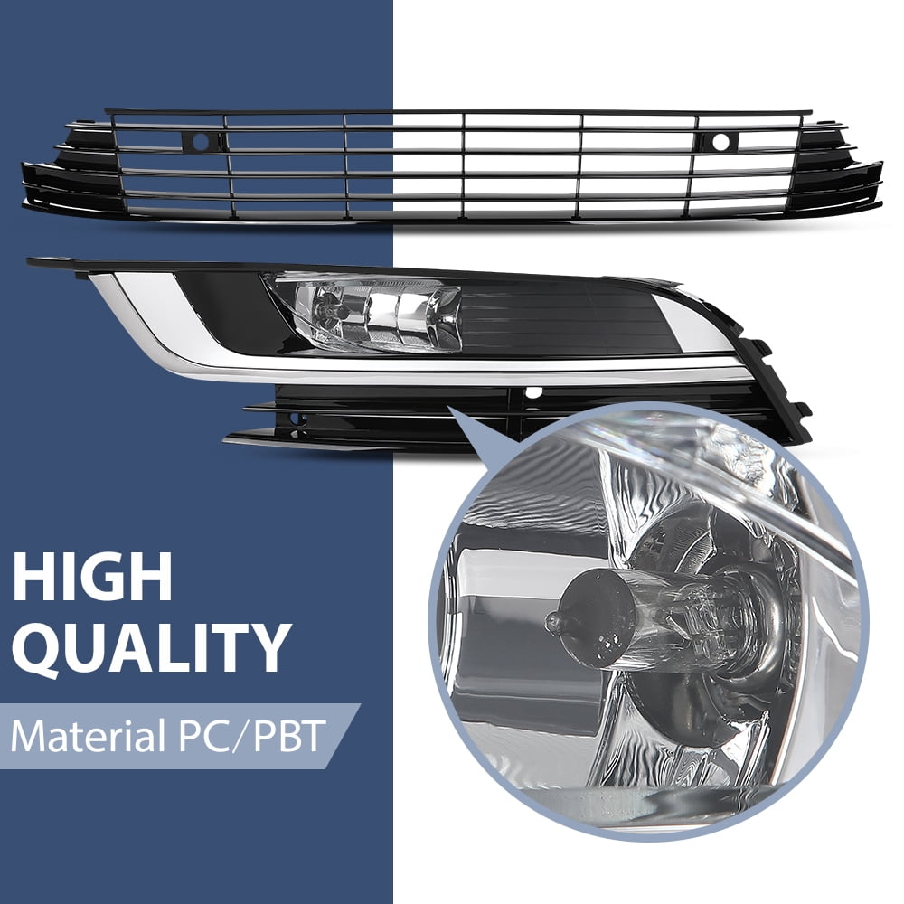 Front Bumper Grille Fog Lights Assembly Set Pair Fit For 2013-2017 Volkswagen CC