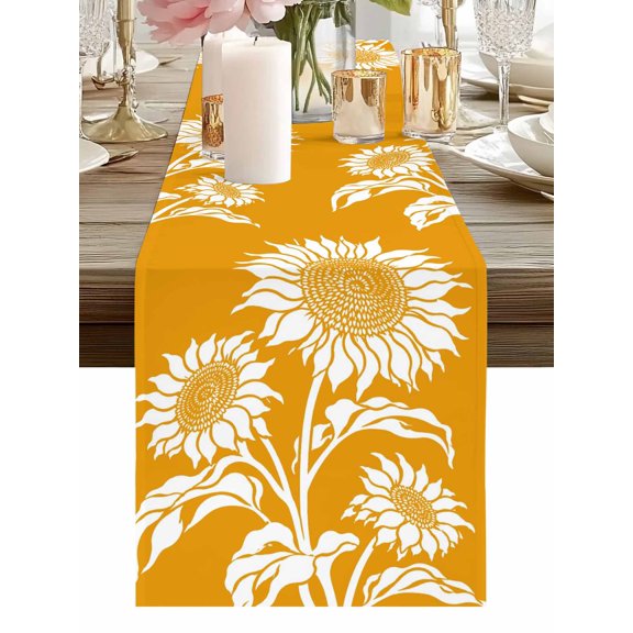 Table Runner Sunflower Table Runners Summer Floral Yellow Graffiti Cotton Linen Dresser Scarf Kitchen Dining Table Decor for Holiday Party Home Decor 13x72 Inch