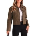 thumbnail image 4 of INSPIRE CHIC Women's Faux Leather Jacket Turndown Collar Long Sleeve Zip Jackets XS Brown, 4 of 6