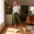 thumbnail image 5 of Vamuko Cargo Shorts Women Knee Length Baggy Bermuda Shorts 2026 Summer Drawstring Casual Capri Shorts Plus Size Loose Fit Capris with Pockets Army Green L, 5 of 8