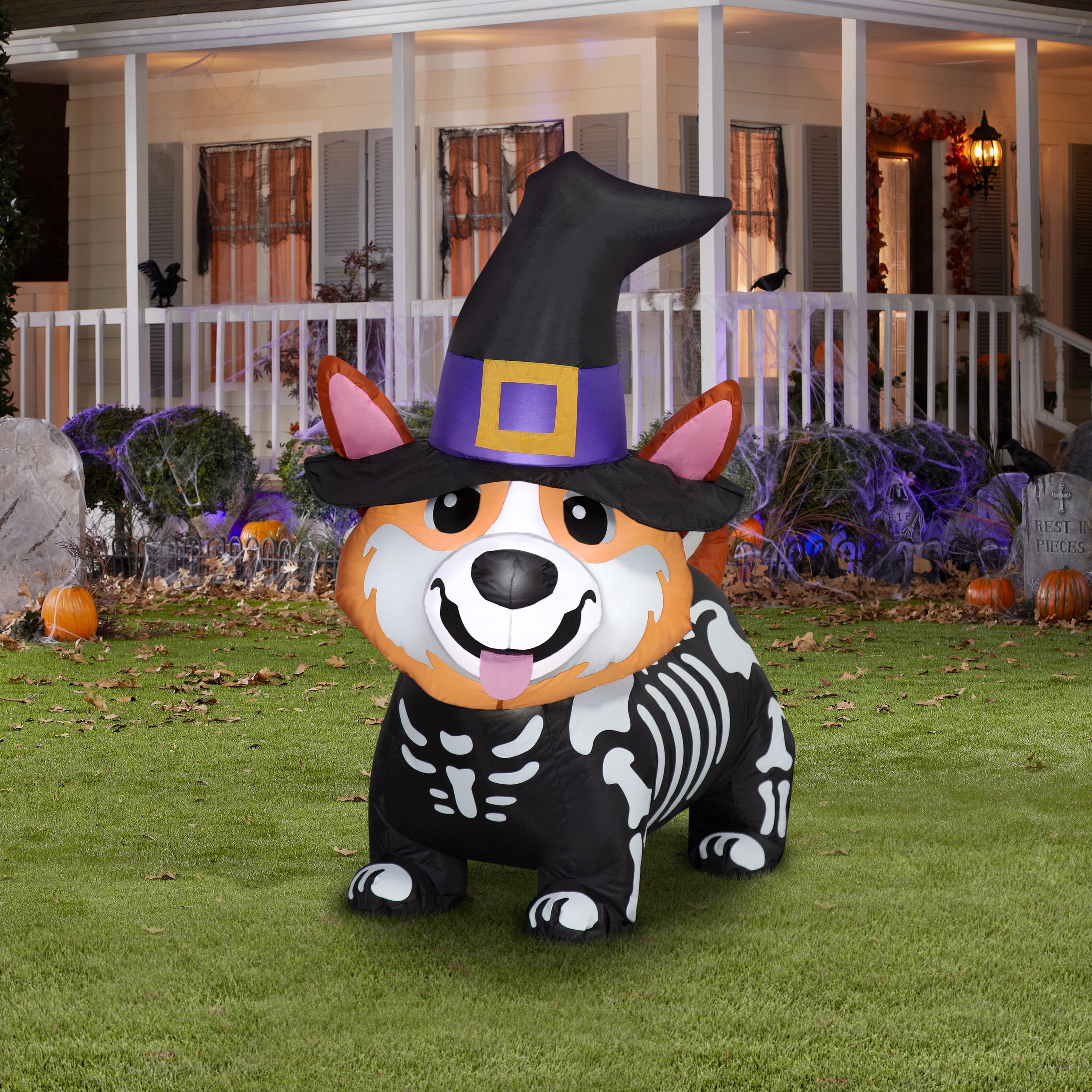 Skeleton Corgi Airblown Yard Inflatable, Multicolor, 3.5', Halloween by Way To Celebrate