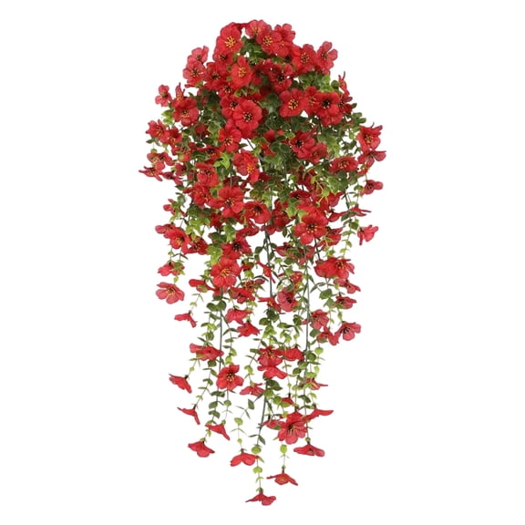 Uv Resistant Artificial Outdoor Flowers Red Hanging Artificial Flowers Porch Wall Decor 30inTrailing Stems 2 Pc Set