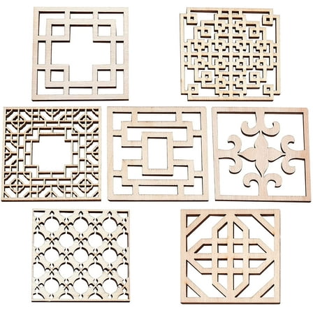 14PCS 7 Sets Wooden Carved Onlay Appliques Carving Decal Corner Craft Unpainted Furniture Home Window Decoration Wood Carving Decal